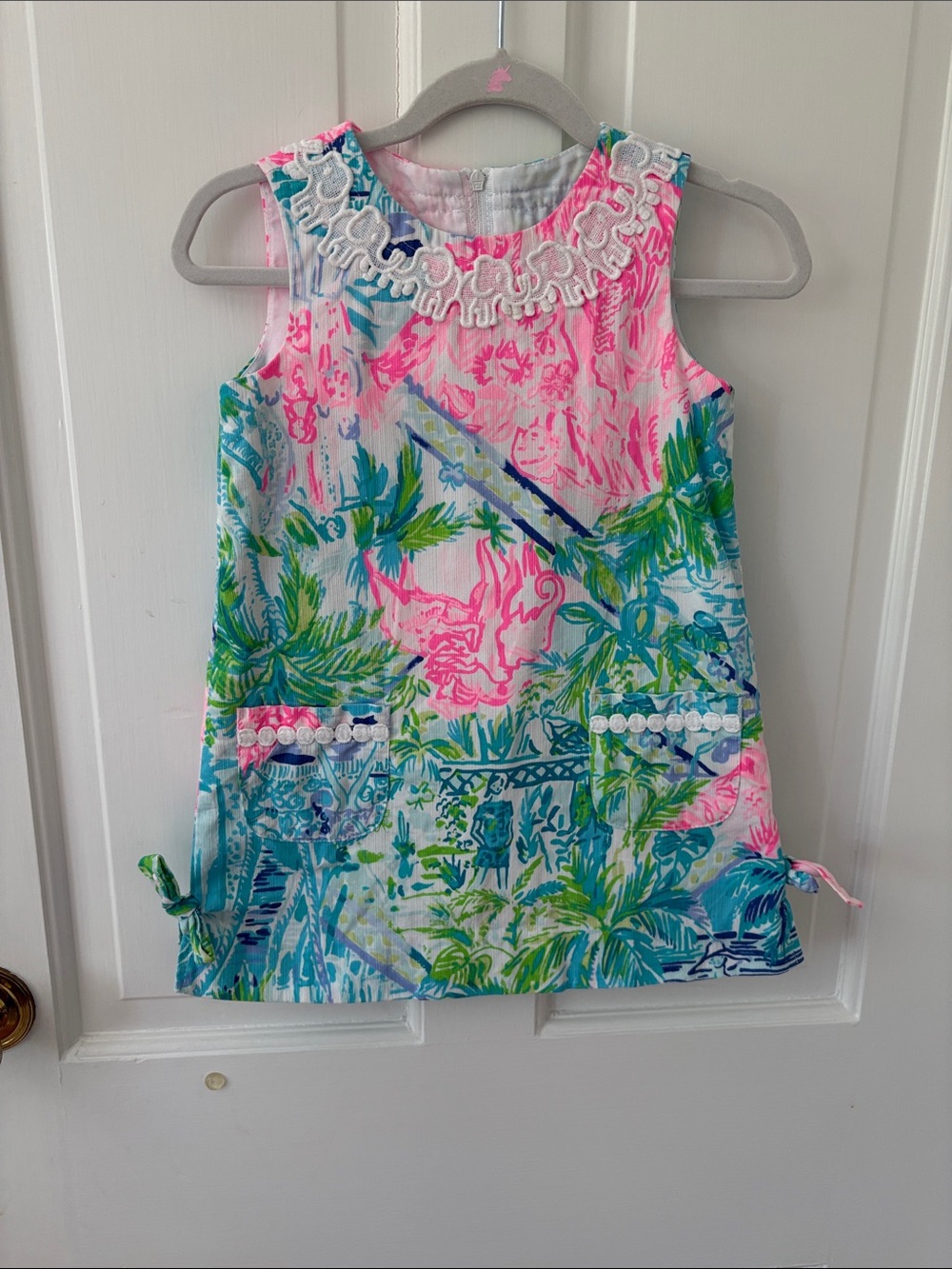 Lilly Pulitzer Pink Shift Dress with Elephant Trim- Resort wear, vacation, beach